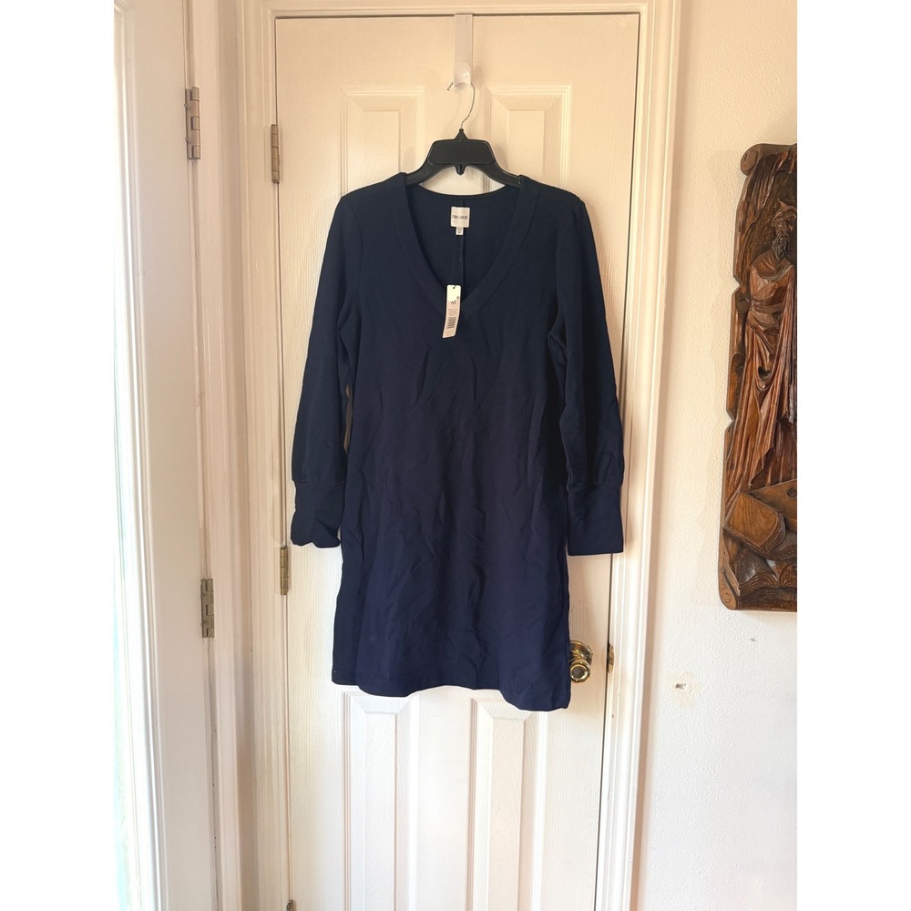 NIC AND ZOE Dark Indigo Blue V Neck‎ Long Sleeve Dress Size Medium